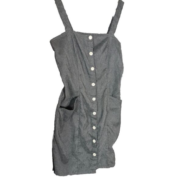 Faux Denim Corduroy Button Down Skater Mini-dress Utility Gorpcore Jumper XS - Picture 1 of 7